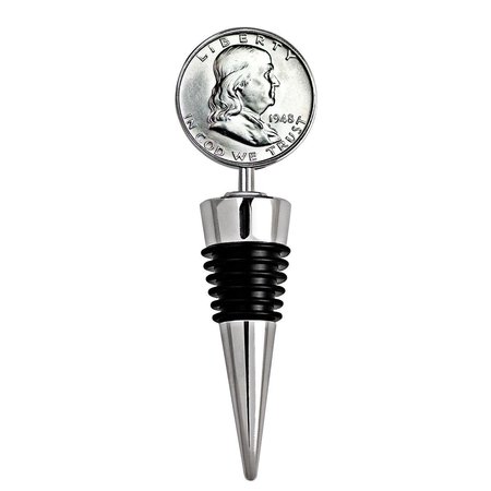 UPM GLOBAL 4 x 1.3 in. Silver Franklin Half Dollar Coin Wine Stopper 15206